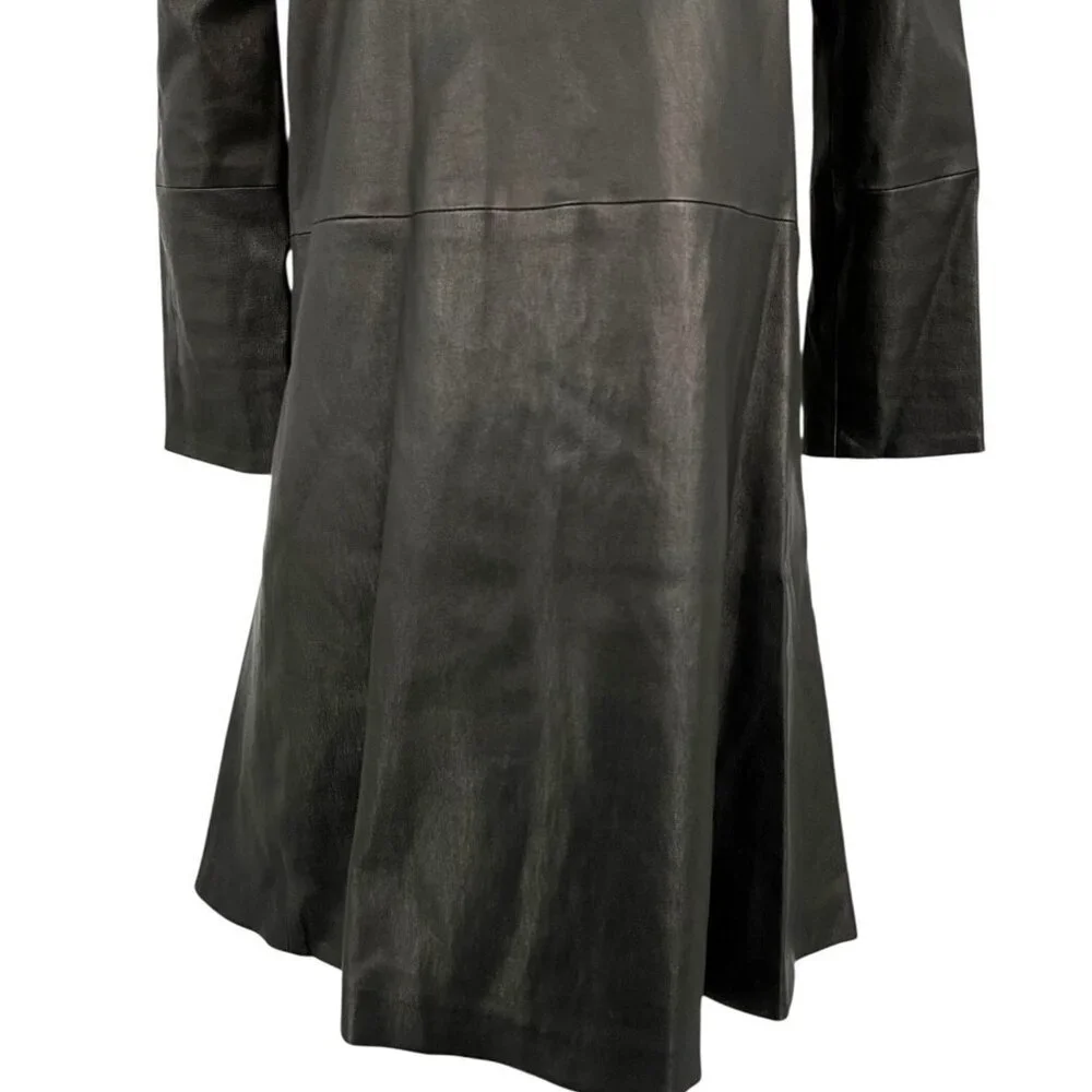 THEPERFEXT Harlem Leather Dress Black Zip Back 3/4 Sleeves Size M Medium - Picture 3 of 11